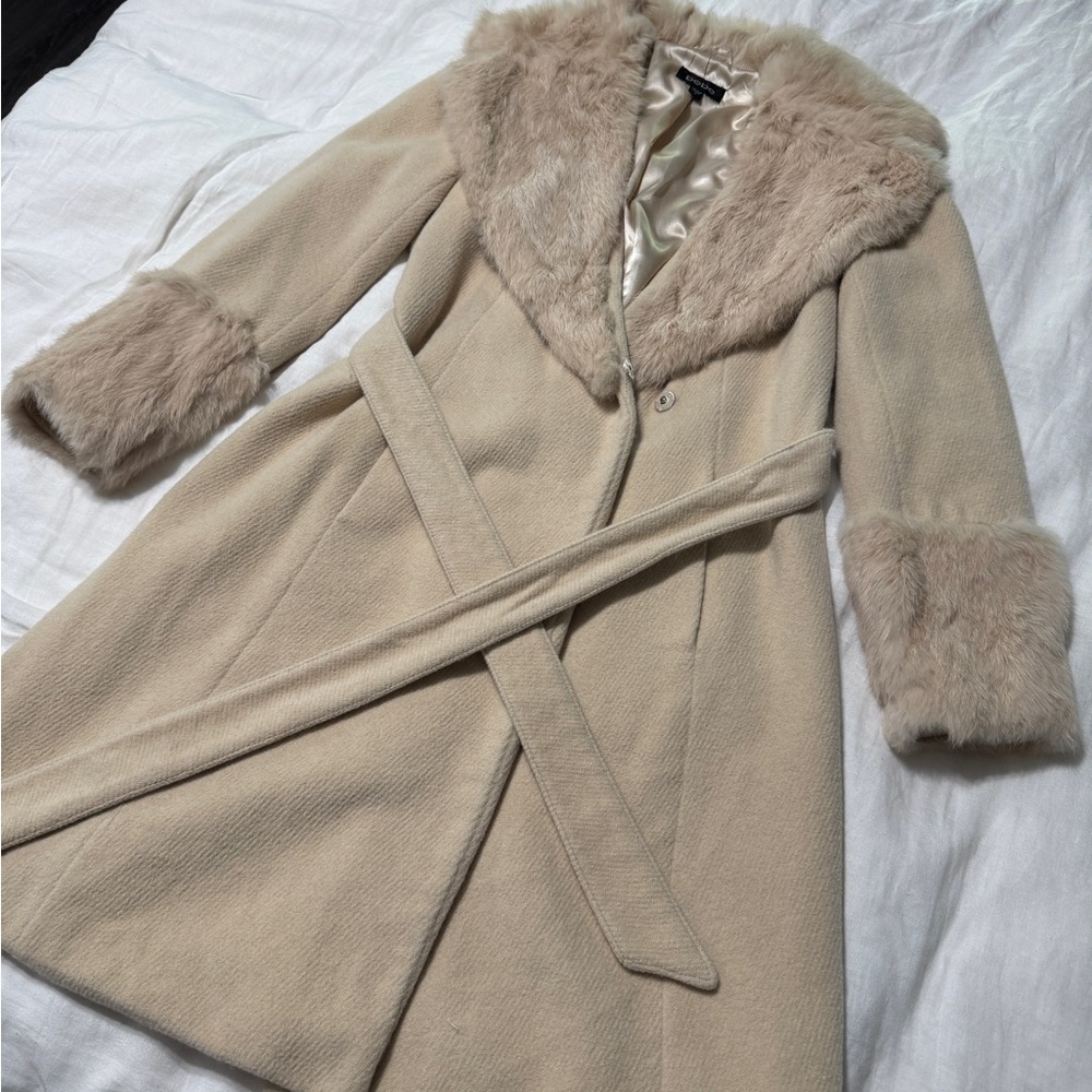Bebe Beige Fur Trim Coat